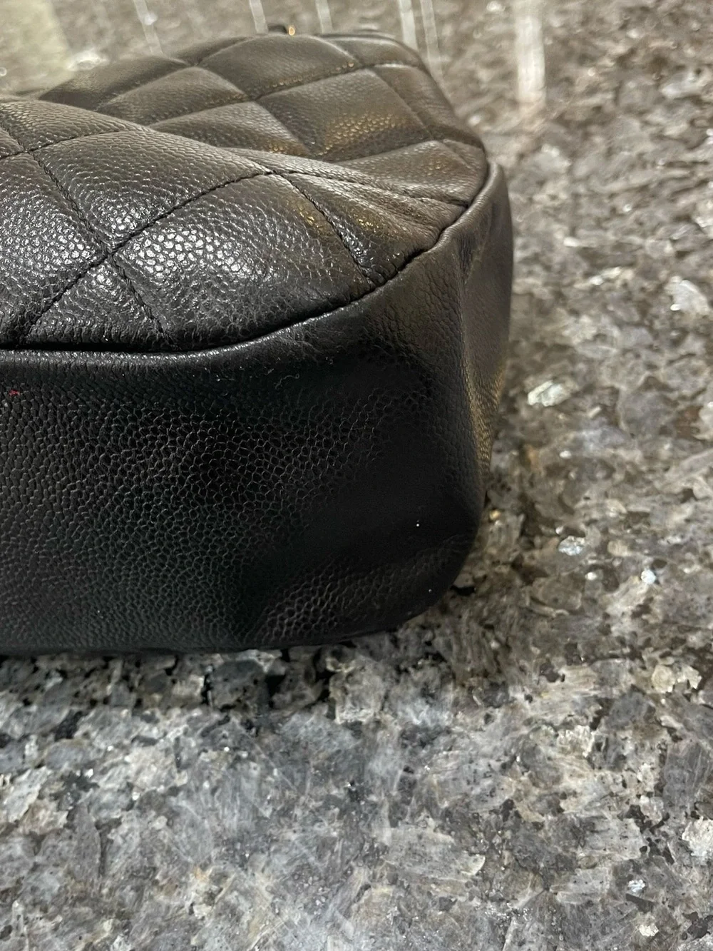 CHANEL Black Quilted Caviar Leather Shoulder Bag with CC Logo